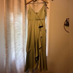 Never Worn Lulus Enchanted Moments Sage Green Satin High-Low Ruffled Dress
